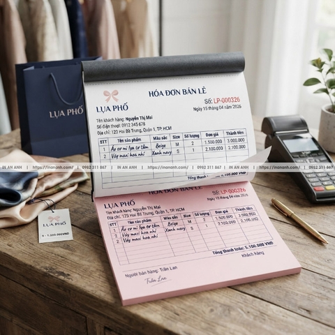 In Hóa Đơn Bán Lẻ, Bán Hàng - Quyển 2-3 Liên Carbonless, Đánh Số, In Logo