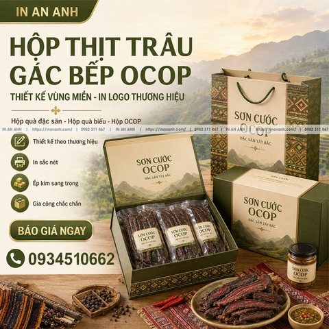 Hộp Thịt trâu gác bếp OCOP - Thiết Kế Vùng Miền, In Logo Thương Hiệu