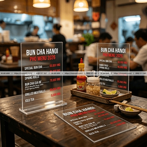 In Menu Để Bàn Mica - Kệ Mica Trong Suốt, Sang, Gọn Cho Mọi Quán