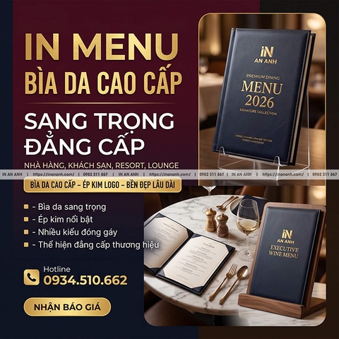 In Menu Bìa Da Cao Cấp - Sang Trọng, Đẳng Cấp Cho Nhà Hàng, Khách Sạn