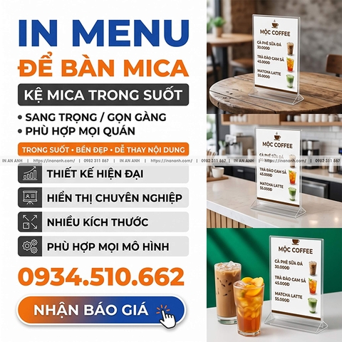In Menu Để Bàn Mica - Kệ Mica Trong Suốt, Sang, Gọn Cho Mọi Quán
