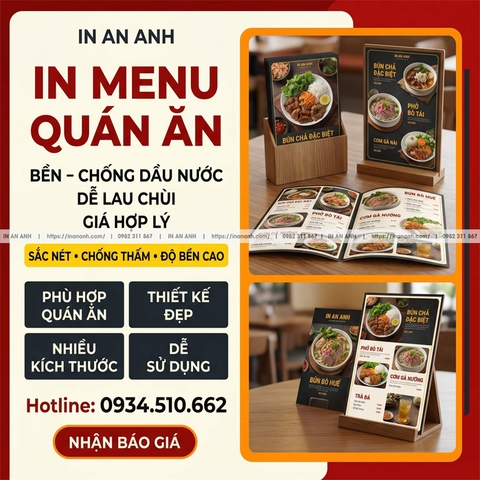 In Menu Quán Ăn - Thực Đơn Bền, Chống Dầu Nước, Giá Rẻ, Dễ Lau