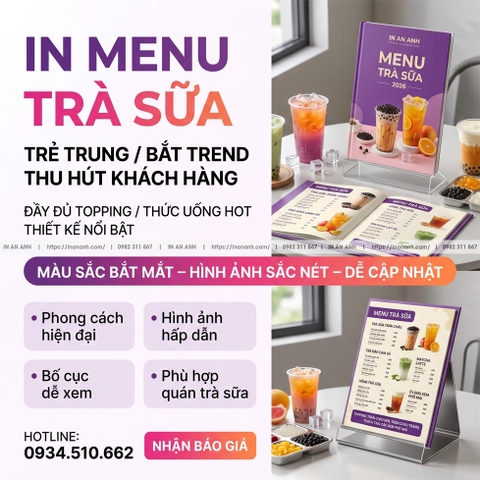 In Menu Trà Sữa - Thiết Kế Trẻ Trung, Bắt Trend, Đủ Topping, Hút Teen
