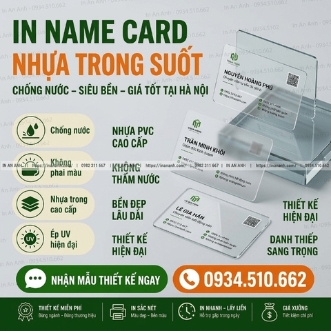 In Card Visit Nhựa Trong Suốt - Chống Nước, Siêu Bền, Độc Đáo