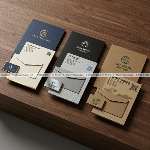 In Văn Phòng Phẩm Doanh Nghiệp Trọn Bộ - Giấy Tiêu Đề, Phong Bì, Card, Kẹp File
