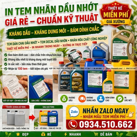 In Tem Nhãn Dầu Nhớt Giá Rẻ Thiết Kế Nhãn Chống Dầu Đẹp