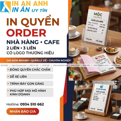 In Quyển Order Nhà Hàng, Cafe - Phiếu Gọi Món 2-3 Liên, Có Logo