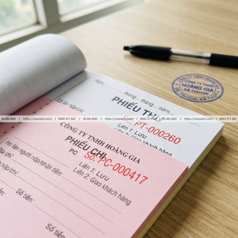In Phiếu Thu, Phiếu Chi - Quyển 2-3 Liên Carbonless, Đánh Số, Theo Mẫu Kế Toán