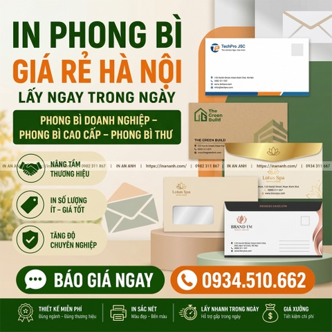 In Phong Bì, Bao Thư Giá Rẻ - Chuyên In Sắc Nét, Giá Tận Xưởng Hà Nội