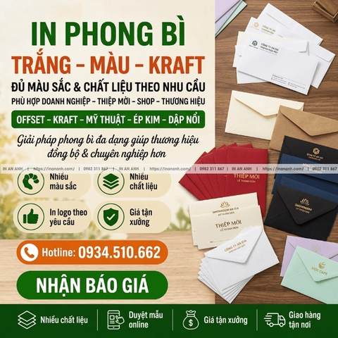 In Phong Bì Trắng, Màu, Kraft - Đủ Màu Sắc & Chất Liệu Theo Nhu Cầu