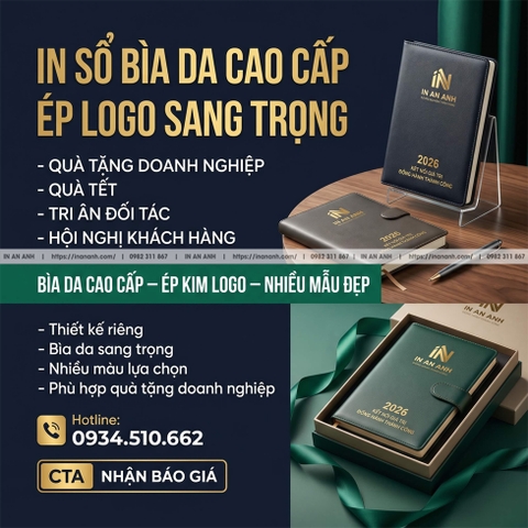 In Sổ Bìa Da Cao Cấp - Sổ Da Ép Logo Sang Trọng, Làm Quà Tặng Doanh Nghiệp