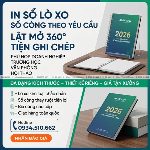 In Sổ Lò Xo, Sổ Còng Theo Yêu Cầu - Lật Mở 360°, Tiện Ghi Chép, Giá Rẻ