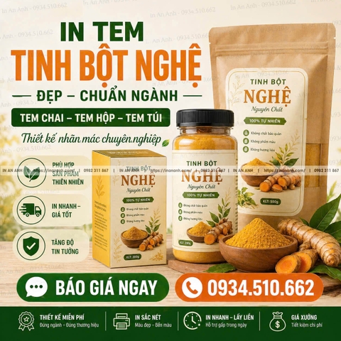 In Tem Tinh Bột Nghệ Giá Rẻ Thiết Kế Nhãn Mác Chuyên Nghiệp