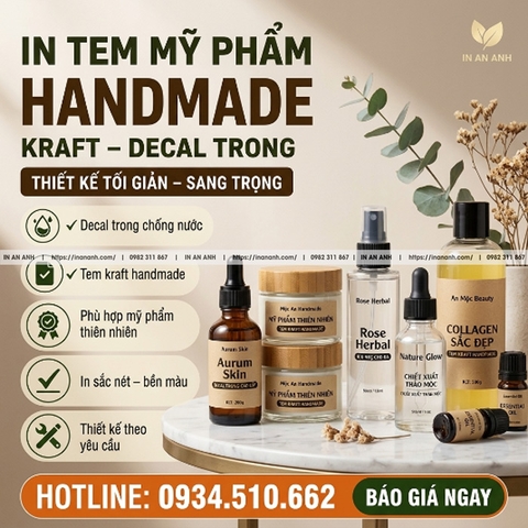 In Tem Mỹ Phẩm Handmade Kraft, Decal Trong