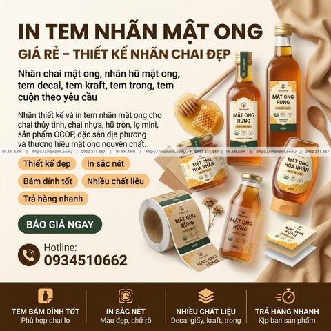 In Tem Nhãn Mật Ong Giá Rẻ Thiết Kế Nhãn Chai Mật Ong Đẹp