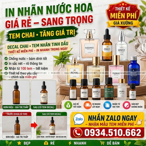 In Nhãn Nước Hoa Giá Rẻ Thiết Kế Tem Chai Sang Trọng