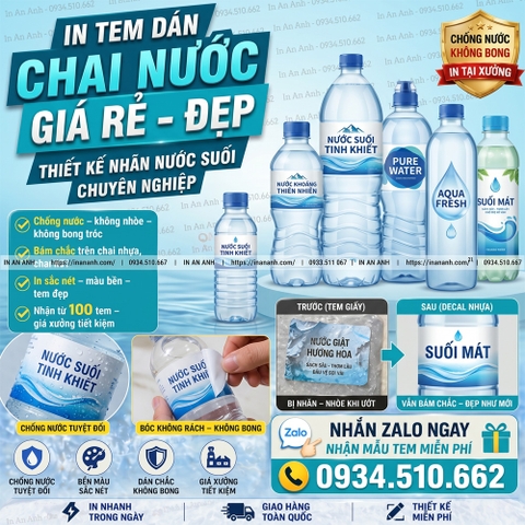In Tem Chai Nước Suối Cuộn Flexo Dán Tự Động