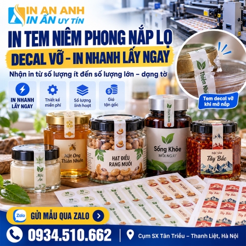 In Tem Niêm Phong Nắp Lọ Decal Vỡ – Xưởng In Hà Nội