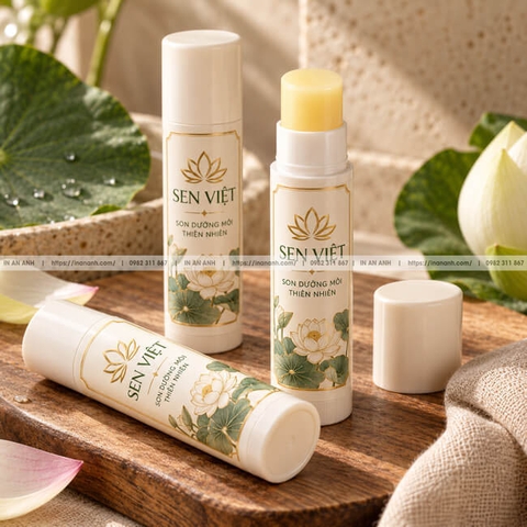 Tem decal dán thân thỏi son dưỡng môi, họa tiết hoa sen