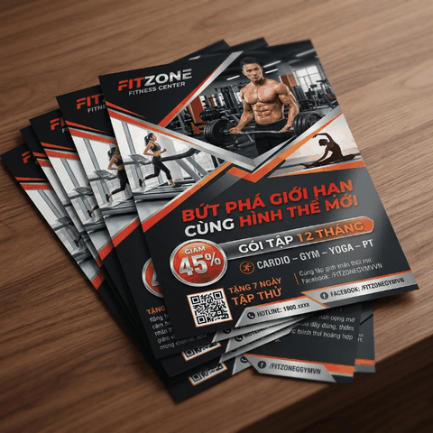 In Tờ Rơi Phòng Gym, Fitness, Yoga - Năng Động, Thu Hút Hội Viên