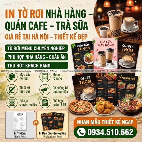 In Tờ Rơi Nhà Hàng, Cafe, Trà Sữa - Menu, Khuyến Mãi, Khai Trương