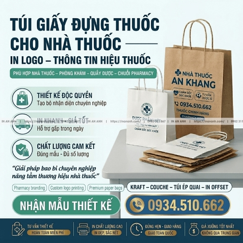 Túi Giấy Đựng Thuốc Cho Nhà Thuốc - In Logo, Thông Tin Hiệu Thuốc