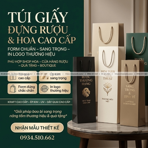 Túi Giấy Đựng Rượu, Hoa - Cao Cấp, Form Chuẩn, Sang Trọng