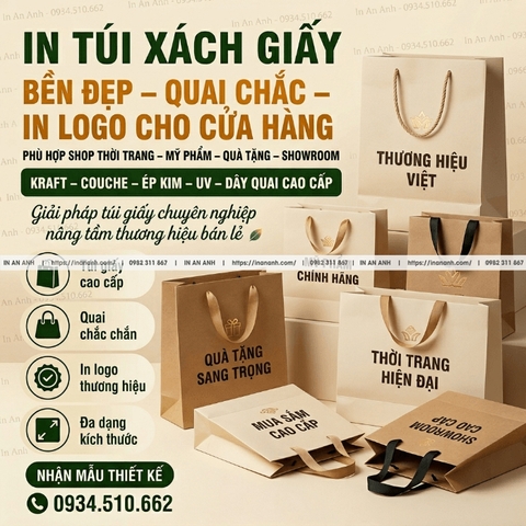 In Túi Xách Giấy - Bền Đẹp, Quai Chắc, In Logo Cho Cửa Hàng