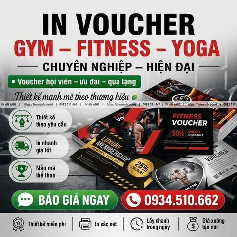 In Voucher Phòng Gym – Fitness – Yoga Chuyên Nghiệp