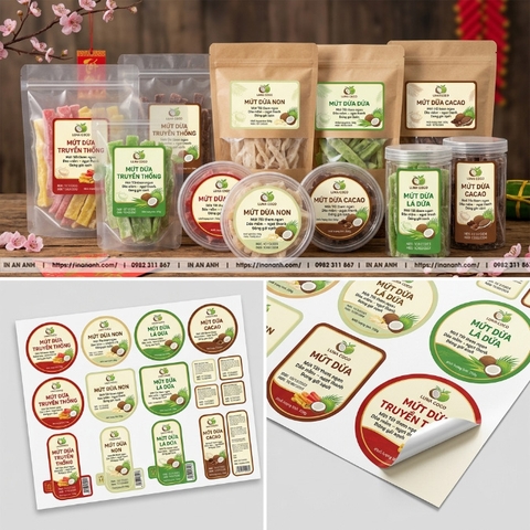 In Tem Decal Dán Hộp Mứt Tết, Kẹo Dừa, Ô Mai