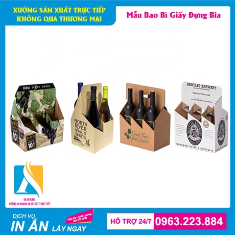 Hộp giấy đựng bia được thiết kế đẹp xách 6 chai, 4 chai, 2 chai