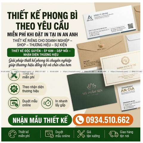 Thiết Kế Phong Bì Theo Yêu Cầu - Miễn Phí Khi Đặt In Tại In An Anh