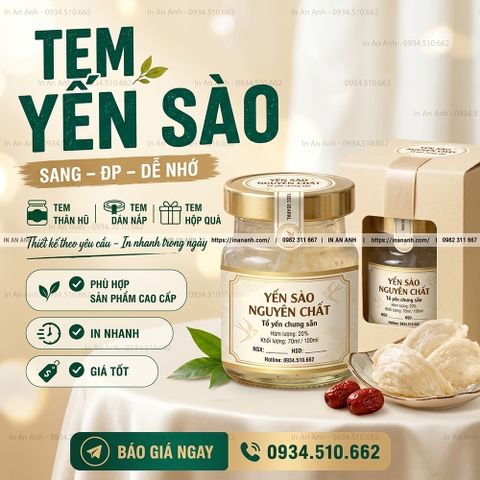 In Tem Dán Hũ Yến Sào Chống Nước, Để Tủ Lạnh
