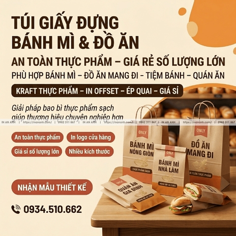 Túi Giấy Đựng Bánh Mì, Đồ Ăn - An Toàn Thực Phẩm, Giá Rẻ Số Lượng Lớn