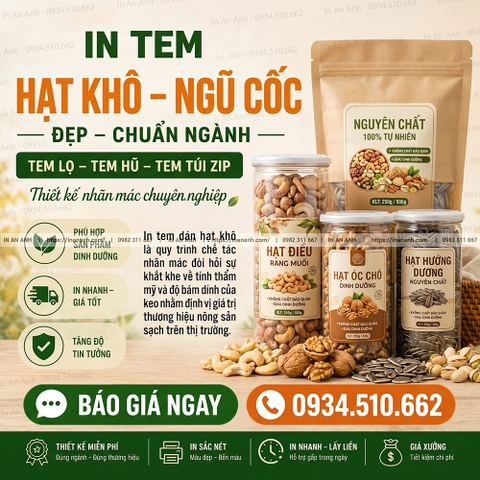 In Tem Dán Hũ Đựng Hạt Điều, Macca, Hạnh Nhân