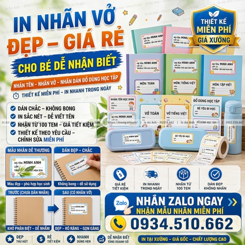 In Nhãn Vở Theo Yêu Cầu Giá Rẻ Thiết Kế Nhãn Tên Đẹp Cho Bé