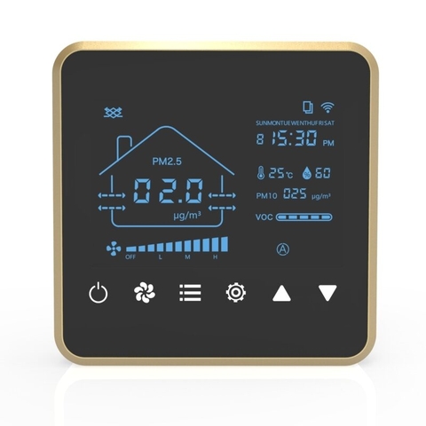 Điều khiển Nút cảm ứng - 3 tốc độ + Nhiệt độ + độ ẩm + CO2 + PM2.5 + VOC +WIFI