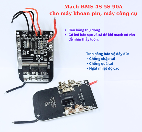Mạch BMS 3S 4S 5S 90A có cân bằng, chân makita cho máy khoan pin, máy công cụ G2-0 1.5%