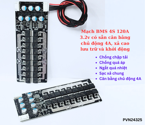 Mạch BMS 3S 120A pin 3.7V có sẵn cân bằng chủ động 4A, xả cao lưu trữ và khởi động