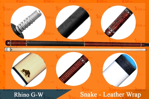 Cơ, Gậy Bi-a Rhino G-W Snake - Leather Wrap  Ngọn Mộc l 1Cue.vn
