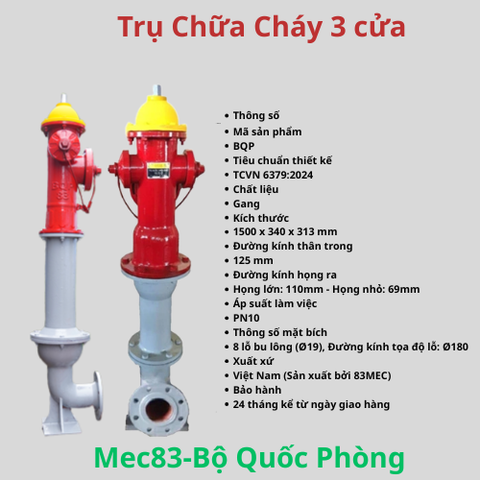 Trụ chữa cháy 3 cửa -Mex83-Bộ Quốc Phòng