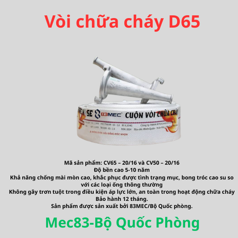 Vòi Chữa Cháy D65-Mex83-Bộ Quốc Phòng