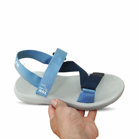 Giày sandal unisex nam nữ quai chéo vải dù đế mõng Slim có quai hậu cố định hiệu MOL mang đi học du lịch MS1166XD