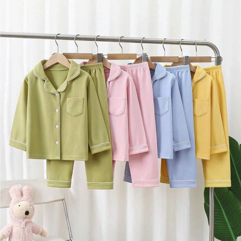 Bộ pyjamas dài tay cổ V trơn size đại 7 màu