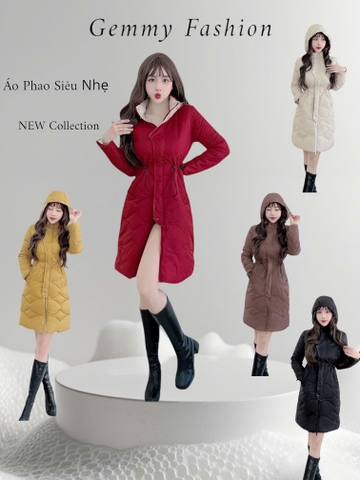 G9160 Áo Khoác Phao Nữ Siêu Nhẹ Dáng Dài Qua Gối Dày Ấm