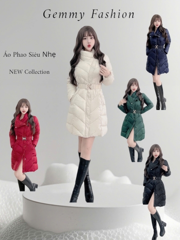 G9262 Áo Khoác Phao Nữ Dáng Lửng Phối Cổ Khăn Siêu Nhẹ Dày Ấm Thời Trang