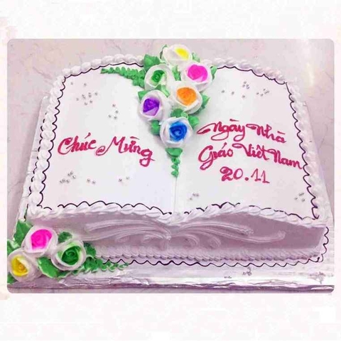 GV06 - Bánh sinh nhật cuốn sách trang trí hoa