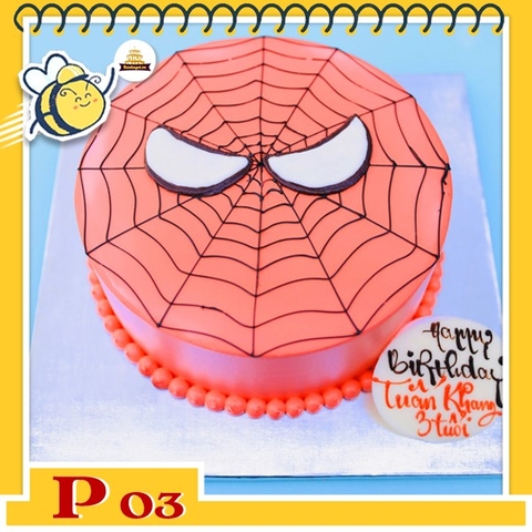 Bánh kem bé trai P03 nền đỏ vẽ lưới nhện tạo hình mặt của spiderman người nhện