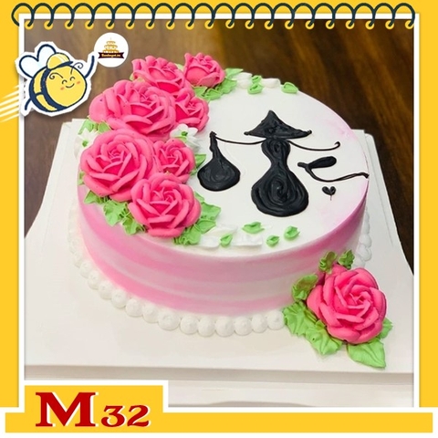 Bánh kem tặng mẹ M32 nền hồng nhạt viết chữ Mẹ thư pháp cùng những bông hoa màu hồng xinh đẹp