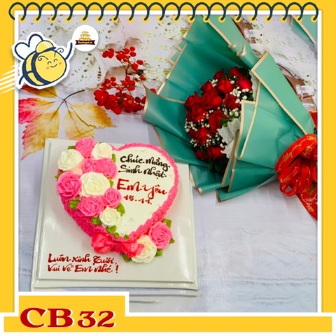 Combo hoa bánh CB32 tim hồng bắt hoa xinh quá là xinh